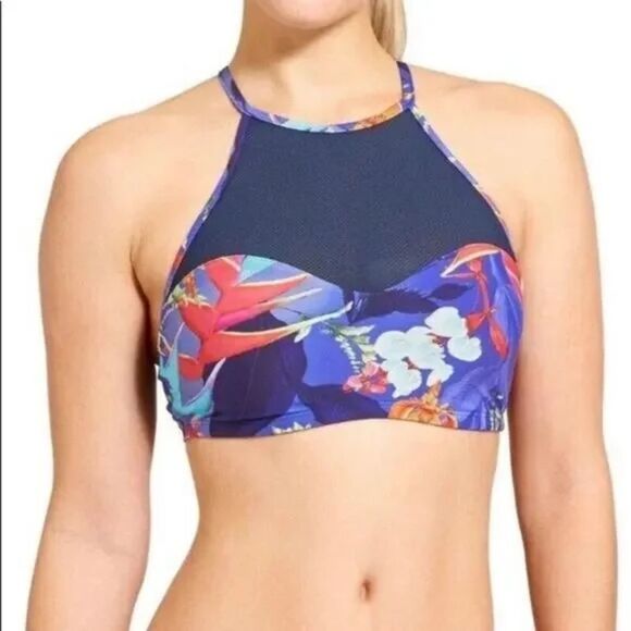 Athleta Blue Floral Lucia Mesh Bikini Top - Picture 1 of 8
